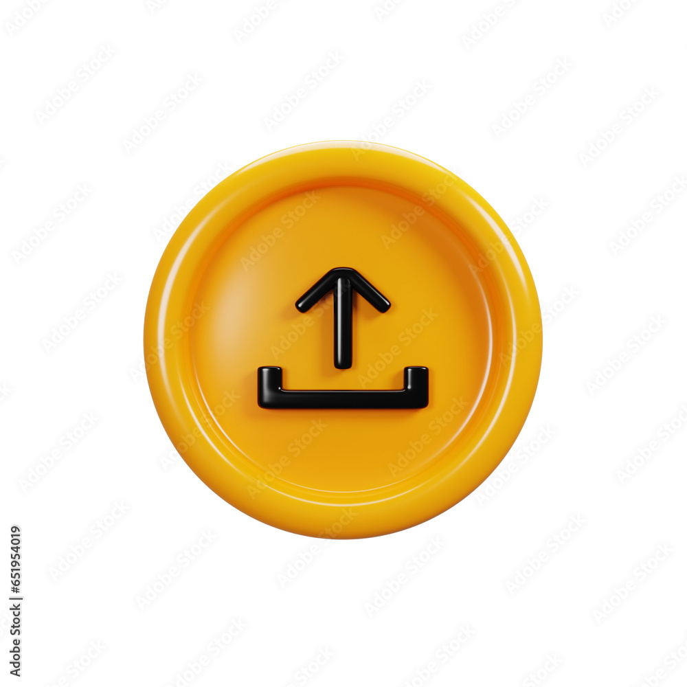 Poster 3d rendering upload sign icon. user interface icon concept