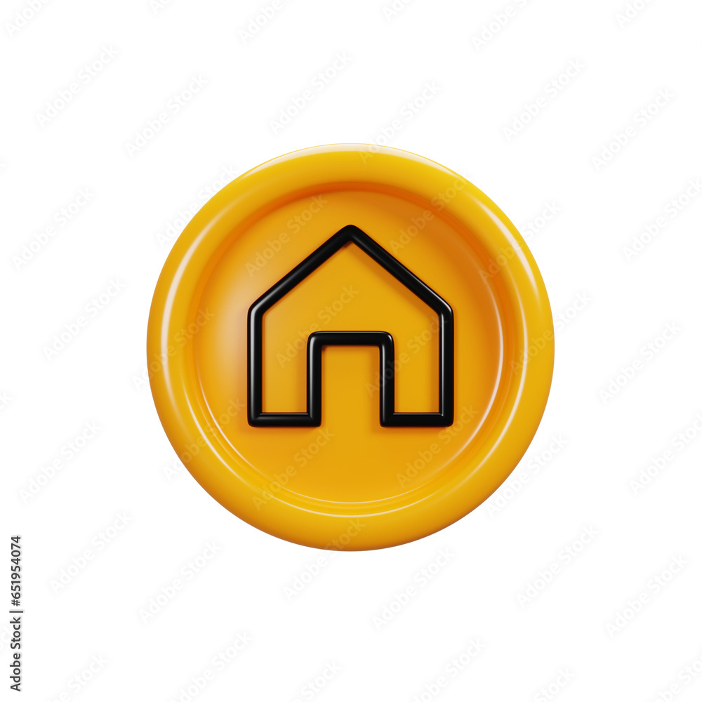 Poster 3d rendering home button sign icon. user interface icon concept