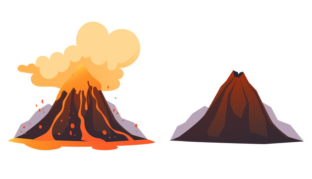 Active And Inactive Volcano Concept. Vector Flat Graphic Design Illustration