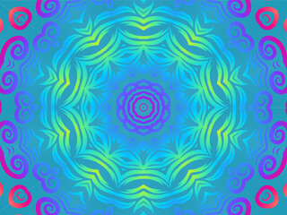 Beautiful colourful caleidoscope gradient flower art pattern of indonesian culture traditional tenun batik ethnic dayak borneo 