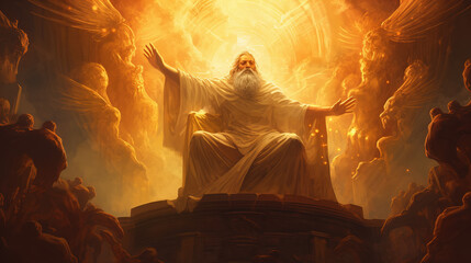 Powerful god in golden light. Loving heavenly father. Concept of higher power.