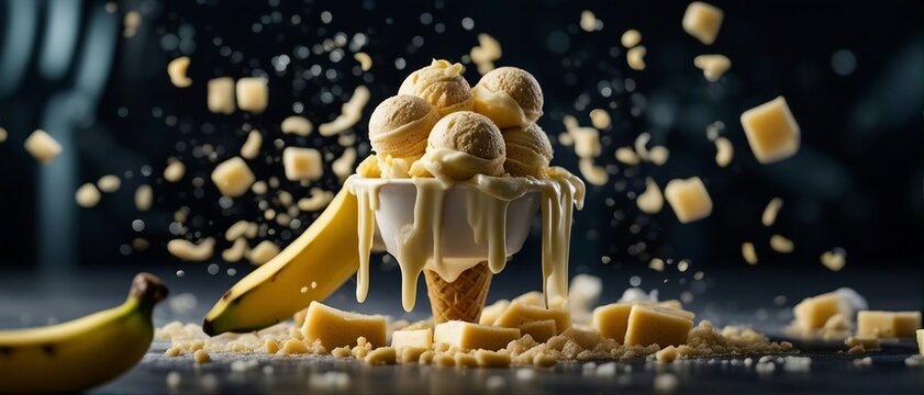 Banana Ice Cream Freez Falls into Midair with Its Ingredients