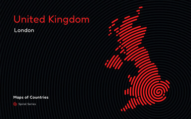 Creative map of United Kingdom. Political map. London. Capital. World Countries vector maps series. Spiral series