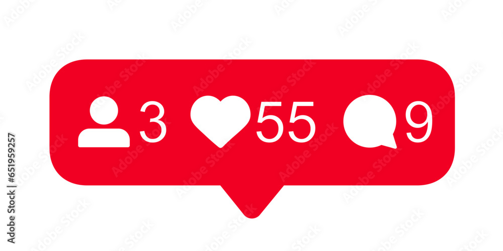 Poster social media notification functional icons follower, like, love, comment, stories user button sign i