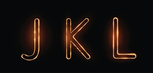 Three letters JKL drawn with a fiery line with sparks on a dark background.  Very realistic illustration.