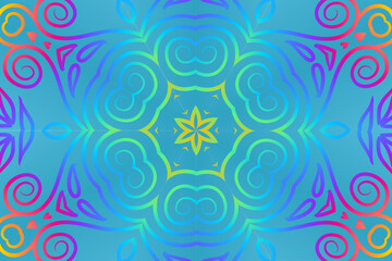 Beautiful colourful caleidoscope gradient flower art pattern of indonesian culture traditional tenun batik ethnic dayak borneo 