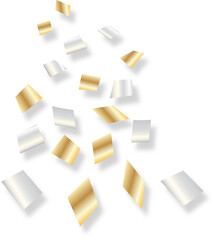 Fototapeta na wymiar Gold and White Falling Confetti on a White or Transparent Background to Add to Celebration or Party Graphics