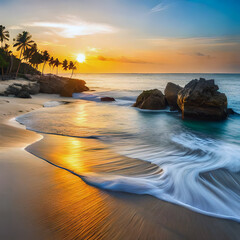 Colorful sunrise landscape on Atlantic ocean coast. Ai Generated
