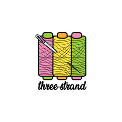 three skeins of thread of different colors on a white background