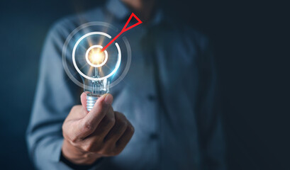 idea, plan, document, report, goal, lightbulb, target, investment, management, solution. close up...
