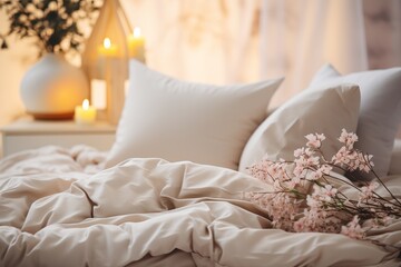 Cozy bright modern bedroom. White interior background