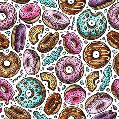 Donuts cartoon funny seamless pattern