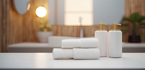 Fototapeta premium Luxurious bedding ensemble for restful night. Morning serenity. Crisp linens and soft pillows. Elegant bedroom decor. Modern comfort in every detail