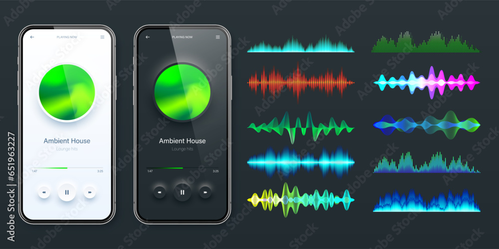 Wall mural online audio player user interface, smartphone app ui design. music, media streaming and listening p