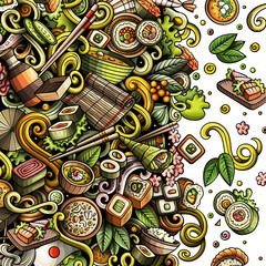Obraz premium Japanese cuisine detailed cartoon border illustration