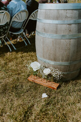 barrel with flowers