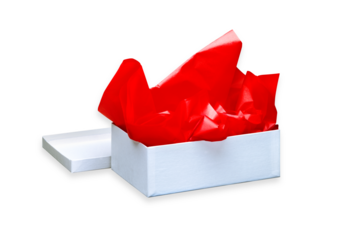 Schuhkarton mit rotem Seidenpapier