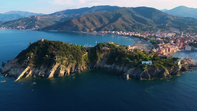 Aerial view of the Bay of Silence in Sestri Levante, Liguria, Italy