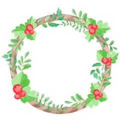 Watercolor Christmas Holy berry circle wreath