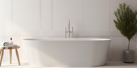 Fototapeta na wymiar Sleek and stylish. Luxury meets simplicity. Modern white bathroom elegance. Bright and airy bath retreat with minimalistic design