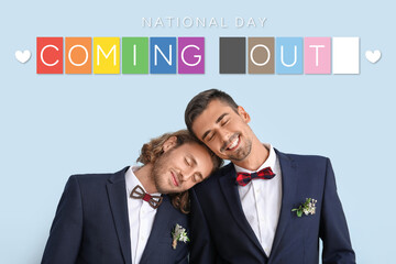 Banner for National Coming Out Day with young gay couple