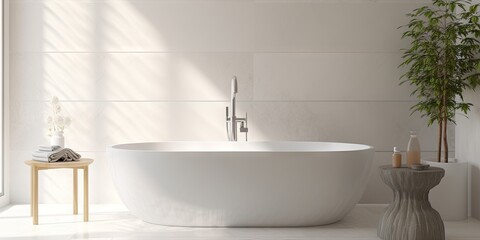 Fototapeta na wymiar Sleek and stylish. Luxury meets simplicity. Modern white bathroom elegance. Bright and airy bath retreat with minimalistic design