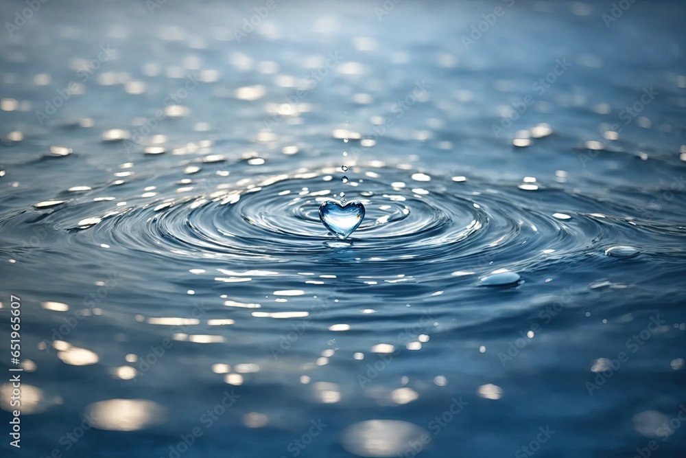 Aufkleber falling drop in the shape of a heart on the water. ai generative