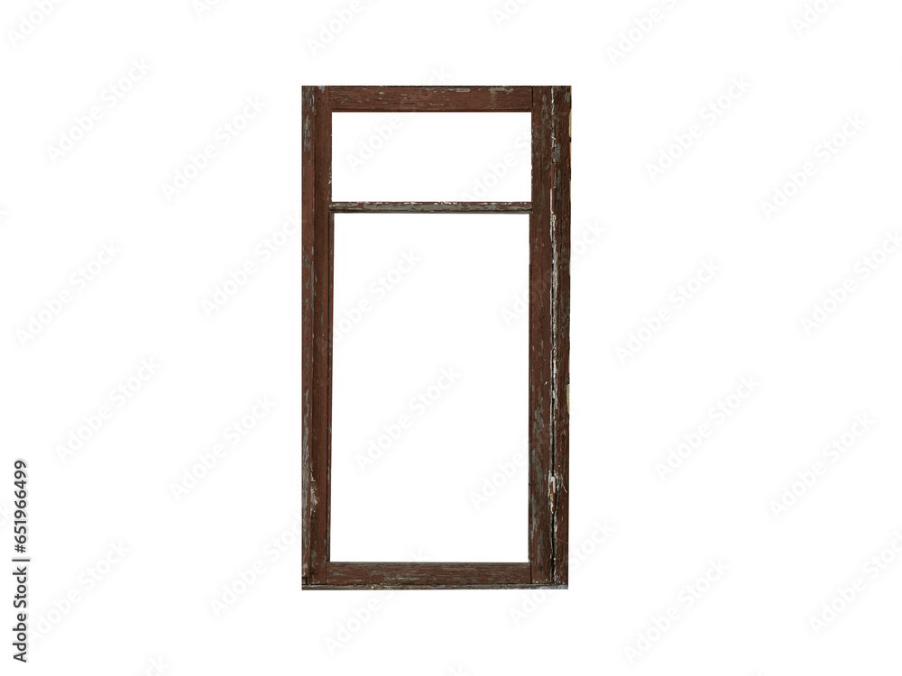 Wall mural old brown wooden window frame isolated on transparent background.