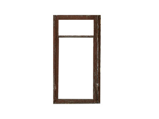Old brown wooden window frame isolated on transparent background.	