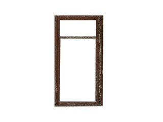 Old brown wooden window frame isolated on transparent background.	