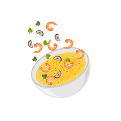 Italian Mixed Rice Risotto With Seafood Vector Illustration Logo