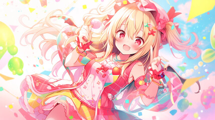 cute anime girl idol poses beautiful and cute clothes with generative ai - obrazy, fototapety, plakaty