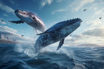 dolphin jumping in water, Generative AI - obrazy, fototapety, plakaty