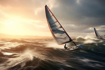 windsurfer in the sea, Generative AI - obrazy, fototapety, plakaty