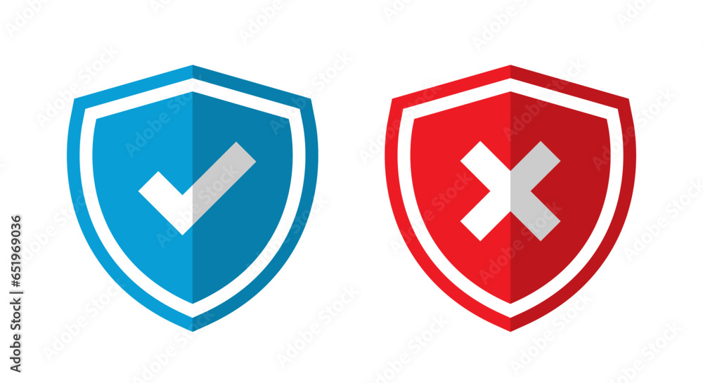 Poster shield with check and x cross icon vector in flat style