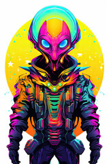 Futuristic alien in space suit. illustration