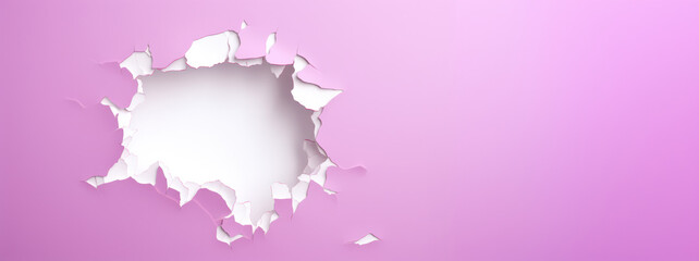 Damaged Pink and White Sheet: Rough Paper Texture with a Broken Hole in the Center and Copy-Space