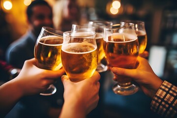 Happy friends having fun outdoor.People celebrating life, friendship, pub nights