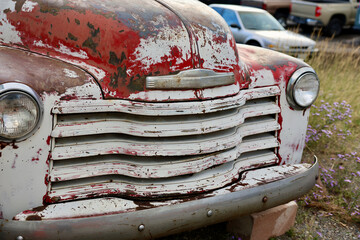 closeup of 1950s old fashioned pickup truck