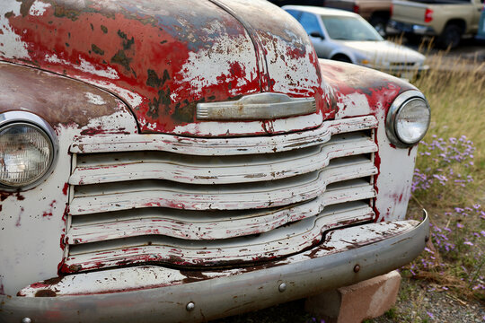 closeup of 1950s old fashioned pickup truck
