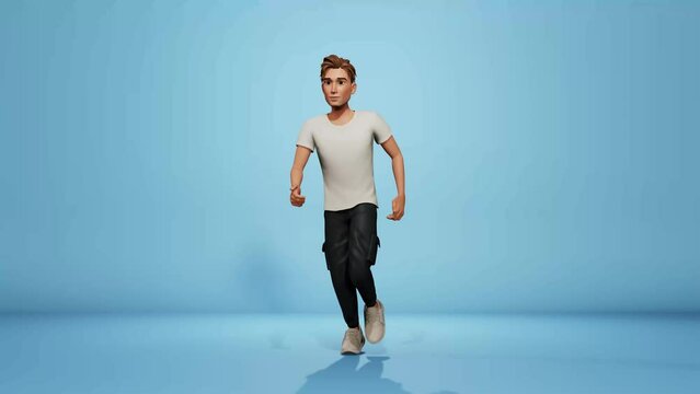 Experience the realism of a 3D animated character jogging in this video. The clip features a meticulously crafted animated character engaged in a lifelike jogging motion.