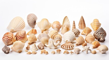 Exquisite Seashell Collection on a Clean White Background.