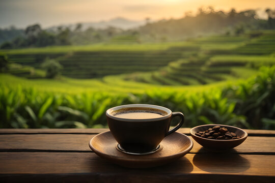 hot traditional coffee with background nature