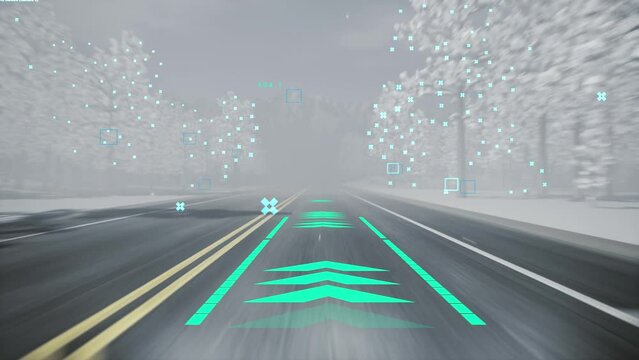  autonome vehicle car camera look digital interface. Modern animation of concept silf driving cars and how it artificial intelligence ai see