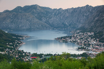 Beautiful Kotor Bay In Montenegro.View overlooking Kotor Bay during the early morning in summer.   