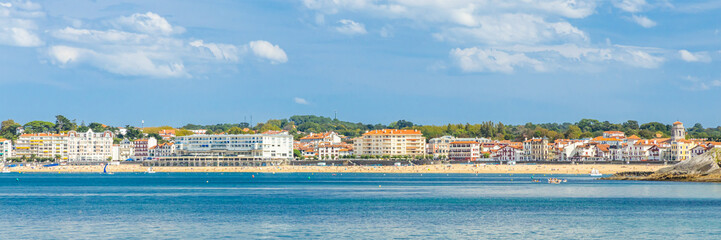Panoramic view on the waterfront of Saint-Jean-de-Luz, France - obrazy, fototapety, plakaty