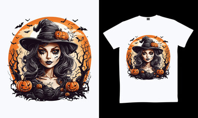 Halloween T-shirt design costume template. Happy Halloween scary trendy vector t-shirt design. Halloween vector clothing apparel t-shirt design for man, woman and children