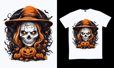 Halloween T-shirt design costume template. Happy Halloween scary trendy vector t-shirt design. Halloween vector clothing apparel t-shirt design for man, woman and children
