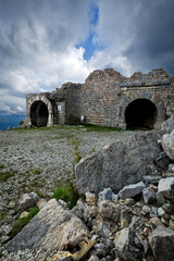 The entrances of the gigantic tunnel of Fort Campomolon. Arsiero, Veneto, Italy.