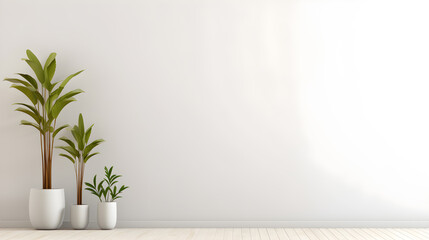 modern white minimalist interior blank wall with plants pot, copyspace